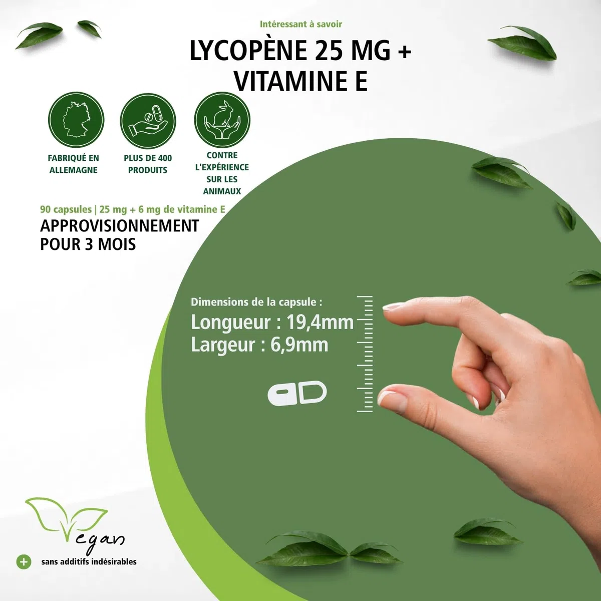fairvital Capsules de lycopène avec vitamine E, 90 capsules, faciles à avaler, 25mg de lycopène, VÉGÉTALIENNES, micro-encapsulées