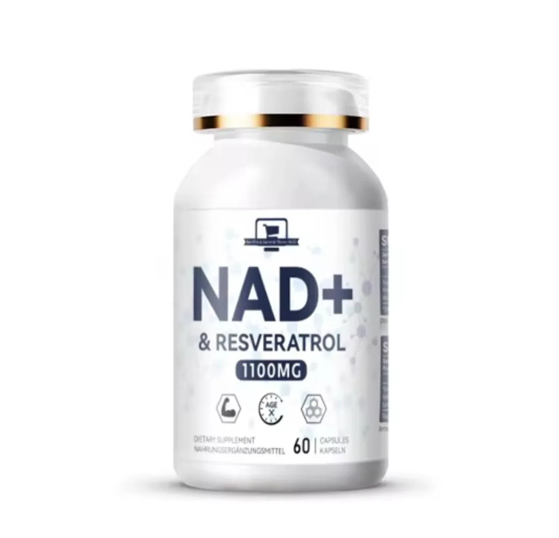 NAD+ Trans-Resvératrol 1100 mg Capsules Booster d'énergie, anti-âge et antioxydant, absorption maximale, végétalien, sans gluten, soutien pour la santé cellulaire et la longévité, 60 capsules,