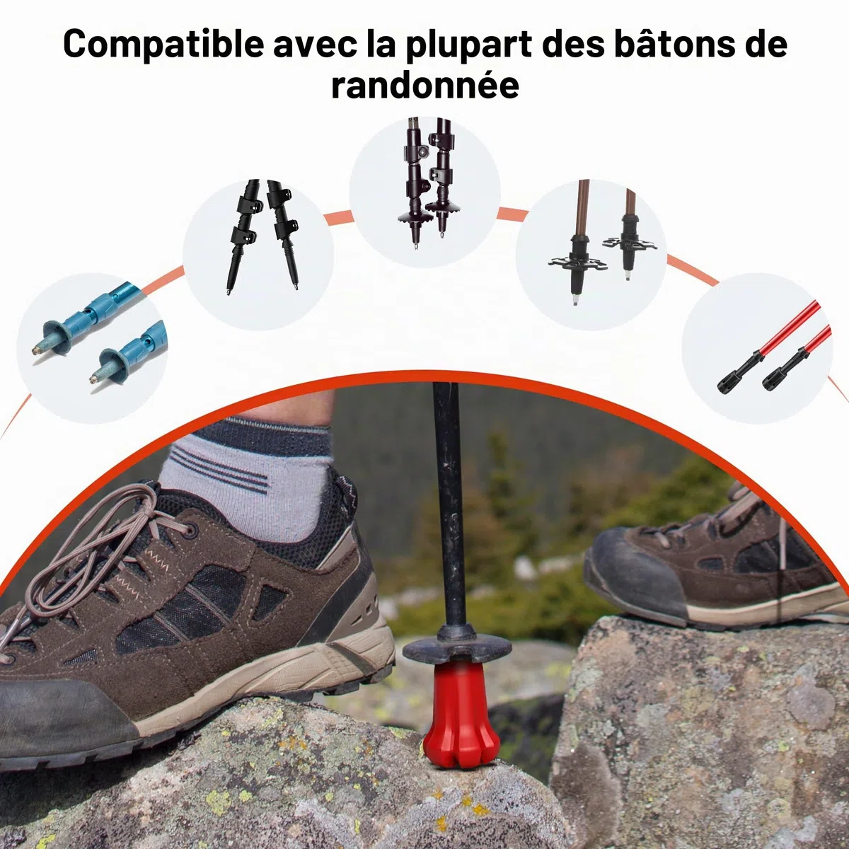 AWINNER Lot de 4 embouts de bâtons de randonnée, en caoutchouc, résistants à l'usure et aux déchirures, pour bâtons de randonnée, bâtons de marche, cannes de randonnée