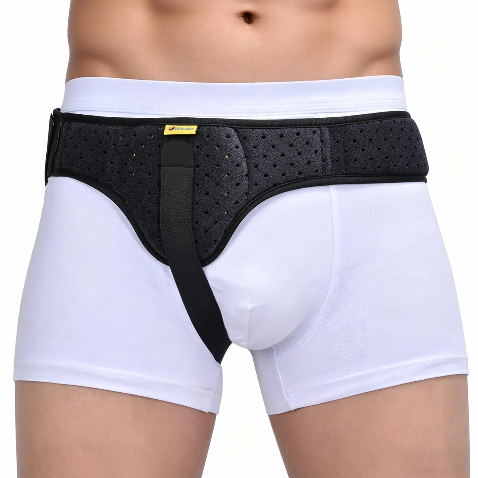 Tenbon Ceinture herniaire pour homme et femme Ceinture herniaire réglable flexible Soutien herniaire Soulagement de la douleur avec coussinets de compression amovibles Hernie (Black, M)