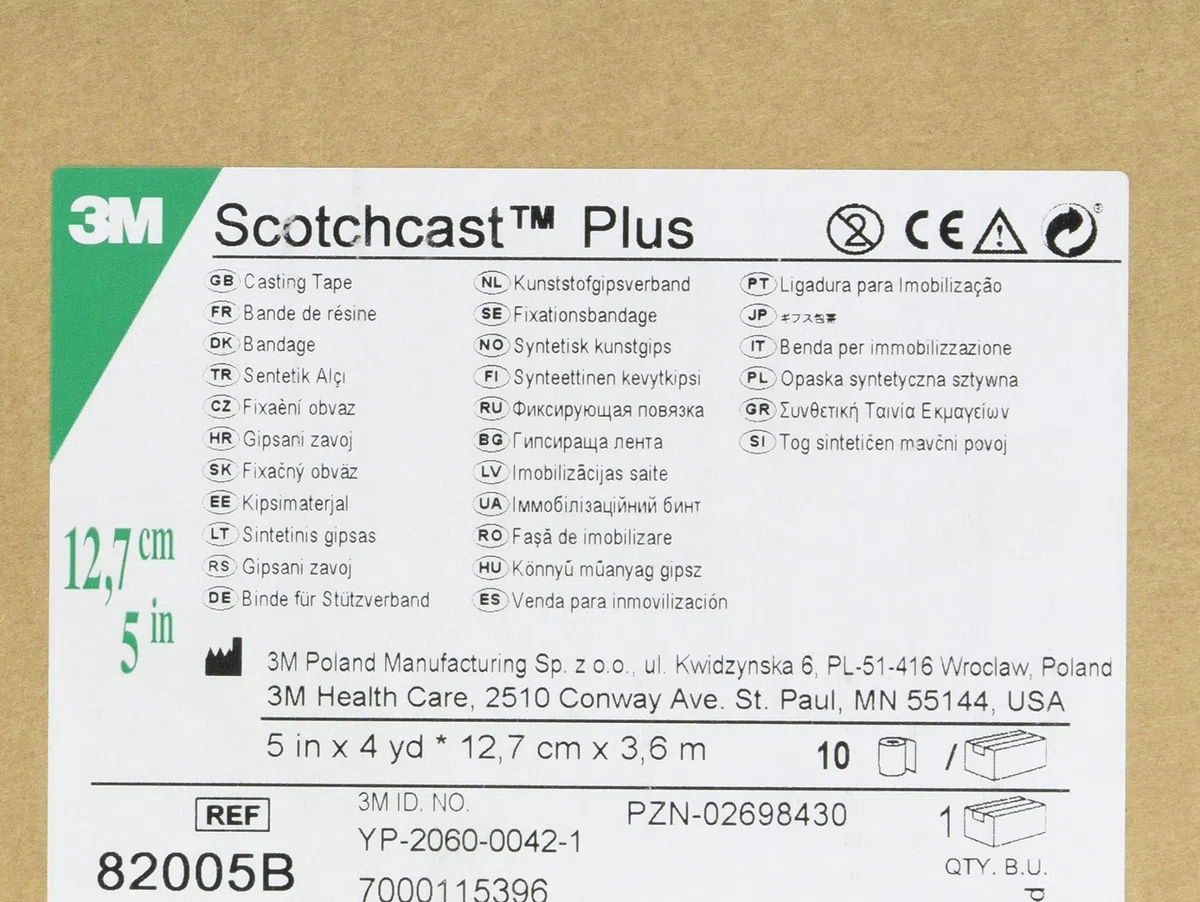 3M Scotchcast Plus Bandage en fibre de verre avec résine polyuréthane activable à l'eau, léger, résistant, respirant, couleur bleue, dimensions 12,7 cm x 3,65 m, lot de 10 unités