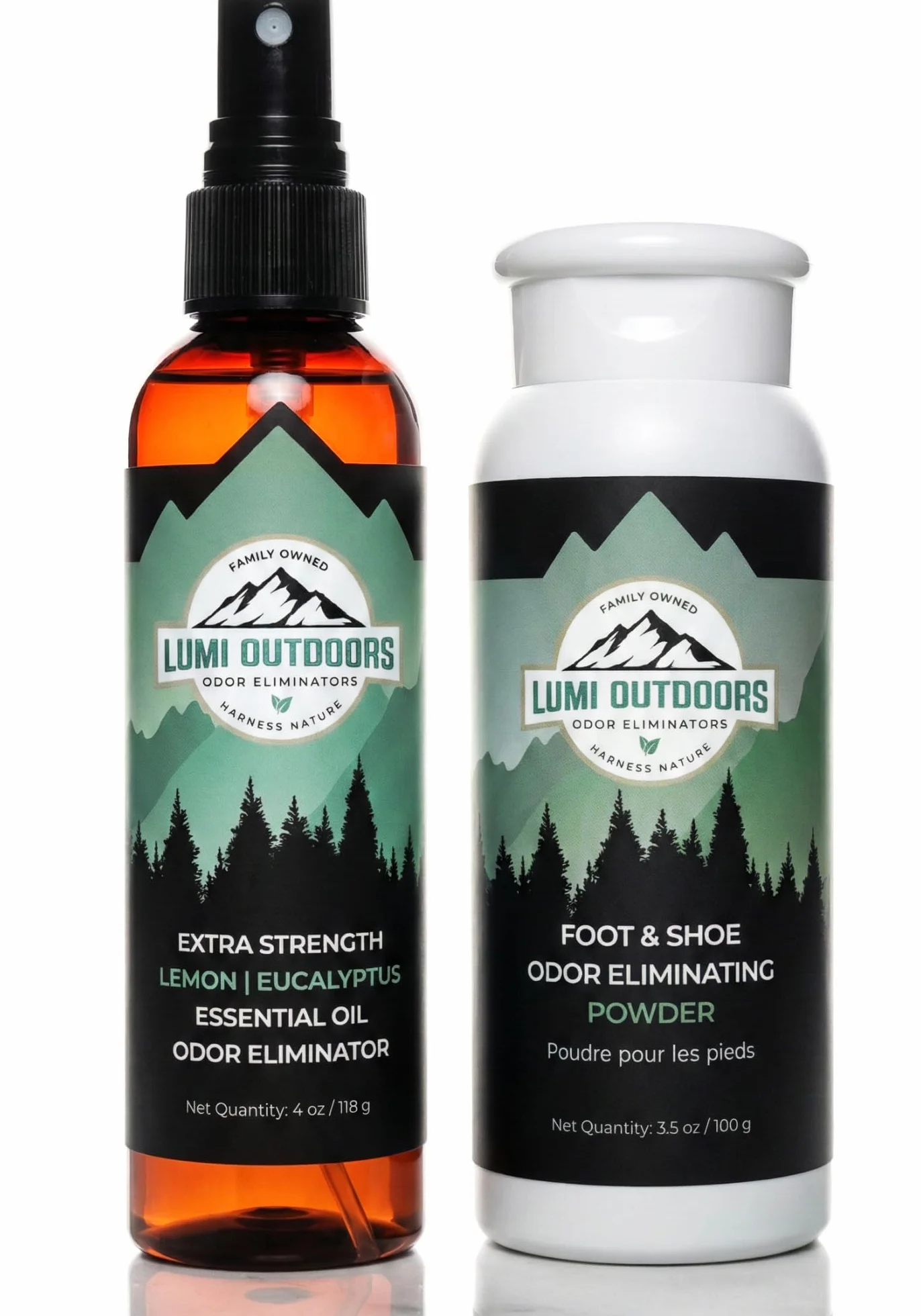 Lumi Outdoors Spray désodorisant naturel pour chaussures et poudre pour les pieds – Eucalyptus citron et poudre pour les pieds