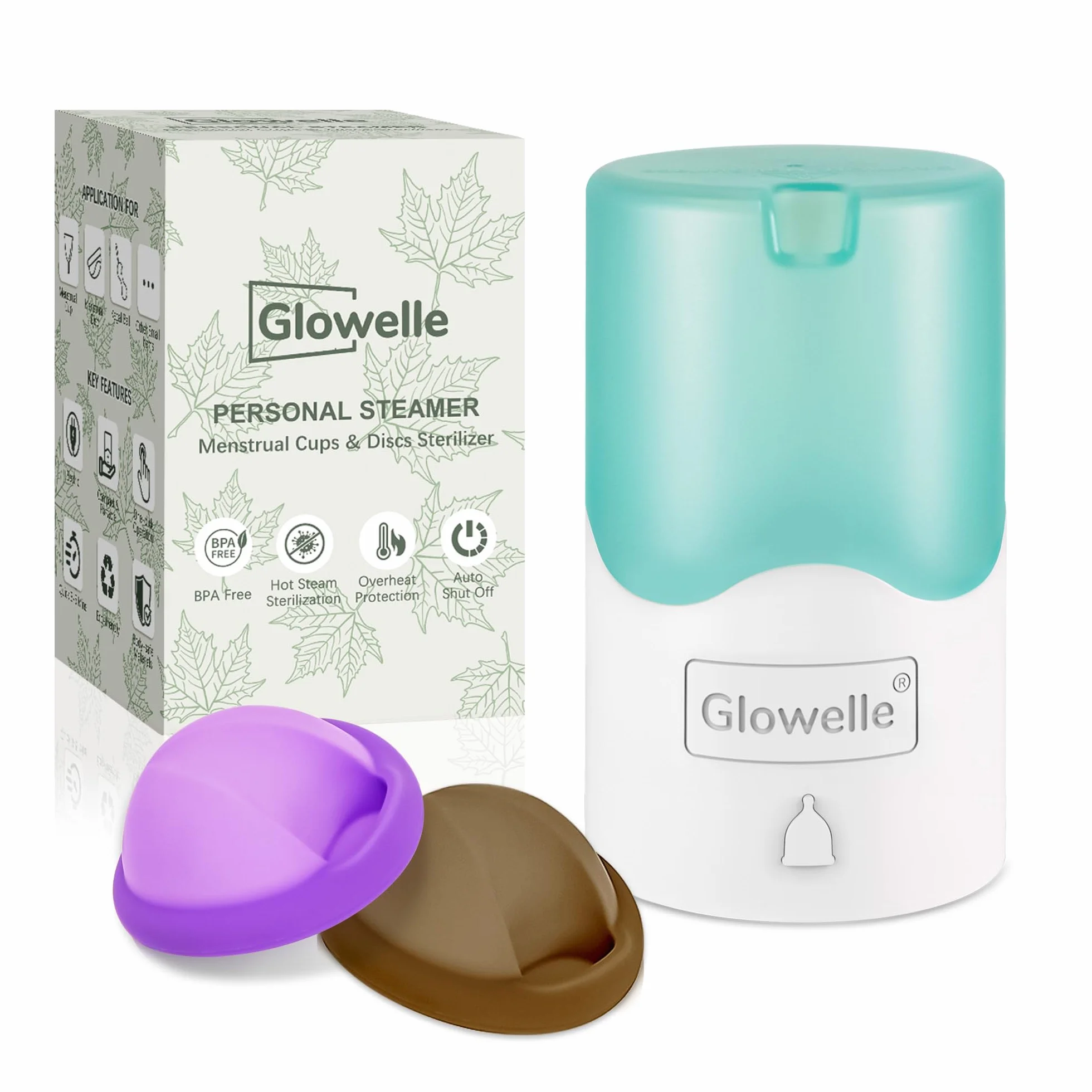GLOWELLE Set de Disque Menstruel et Stérilisateur, Mini Nettoyeur de Disque/Coupe avec 2 Disques Menstruels Réutilisables Souples, Alternative aux Tampons, Serviettes et Coupes pour Femmes
