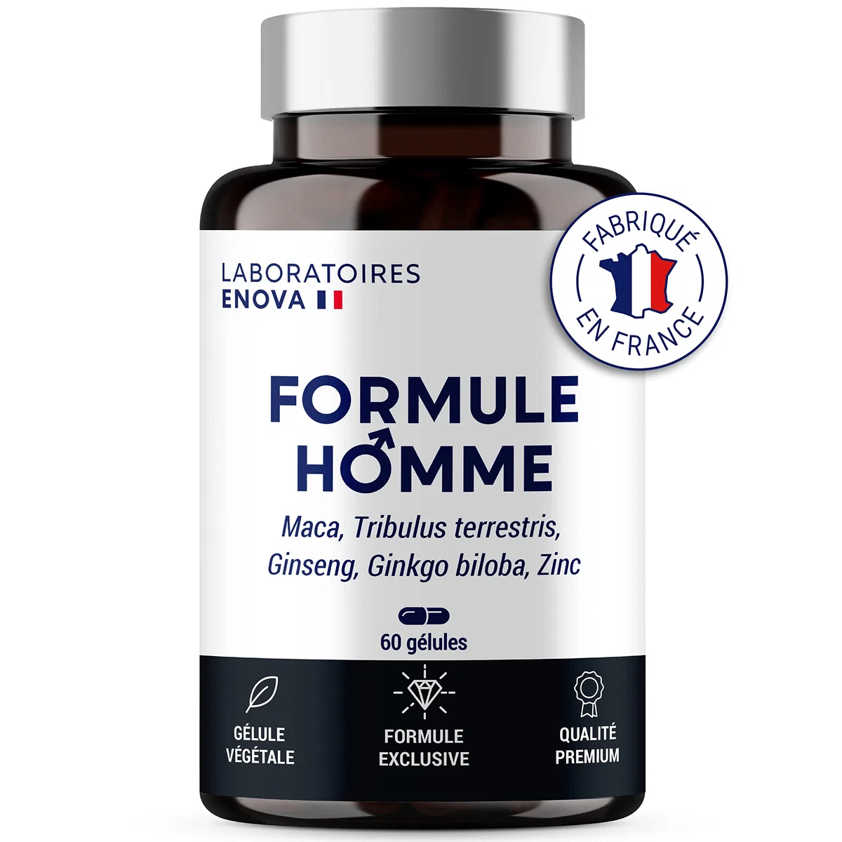 FORMULE HOMME | Vigueur, Puissance, Endurance | Complexe de Plantes : Maca, Tribulus Terrestris, Ginseng, Ginkgo Biloba, Zinc | 60 Gélules | Fabriqué en France | Complement alimentaire