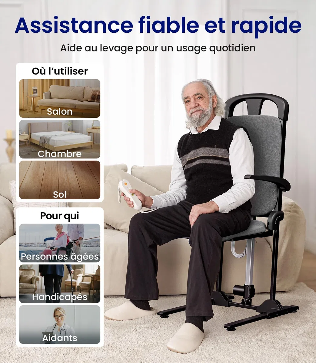 VOCIC AX15 Fauteuil releveur électrique 200 kg, Robuste et Pliable | Senior autonomie maison, aide relevage chute, transfert lit fauteuil roulant, cadre acier mousse mémoire cuir orange
