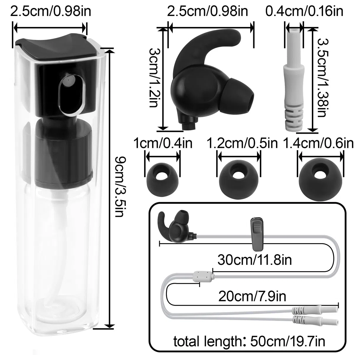 Vagus Nerve Stimulation Plug d'oreille vers connecteur avec flacon pulvérisateur et 2 embouts d'oreille remplaçables