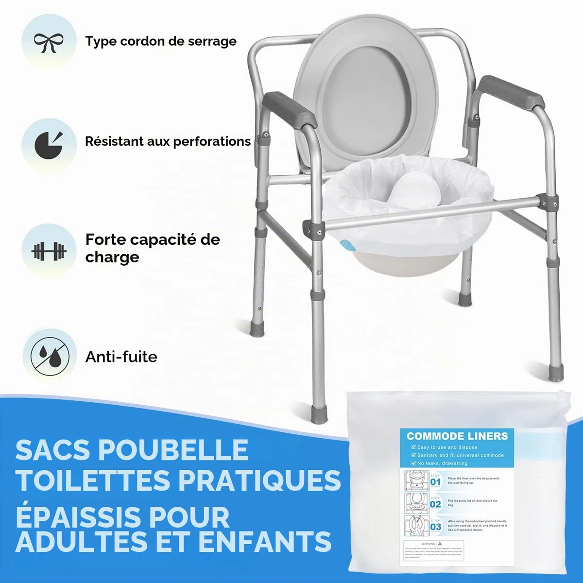 Sacs Chaises Percées: 40 Pièces Sacs De Chaise Percée Et Coussinets Absorbants, Sac Adulte Toilette Sèche, Doublures De Chaise Percée Portables, Sac Hygiénique pour Chaise pour Chaise Percée