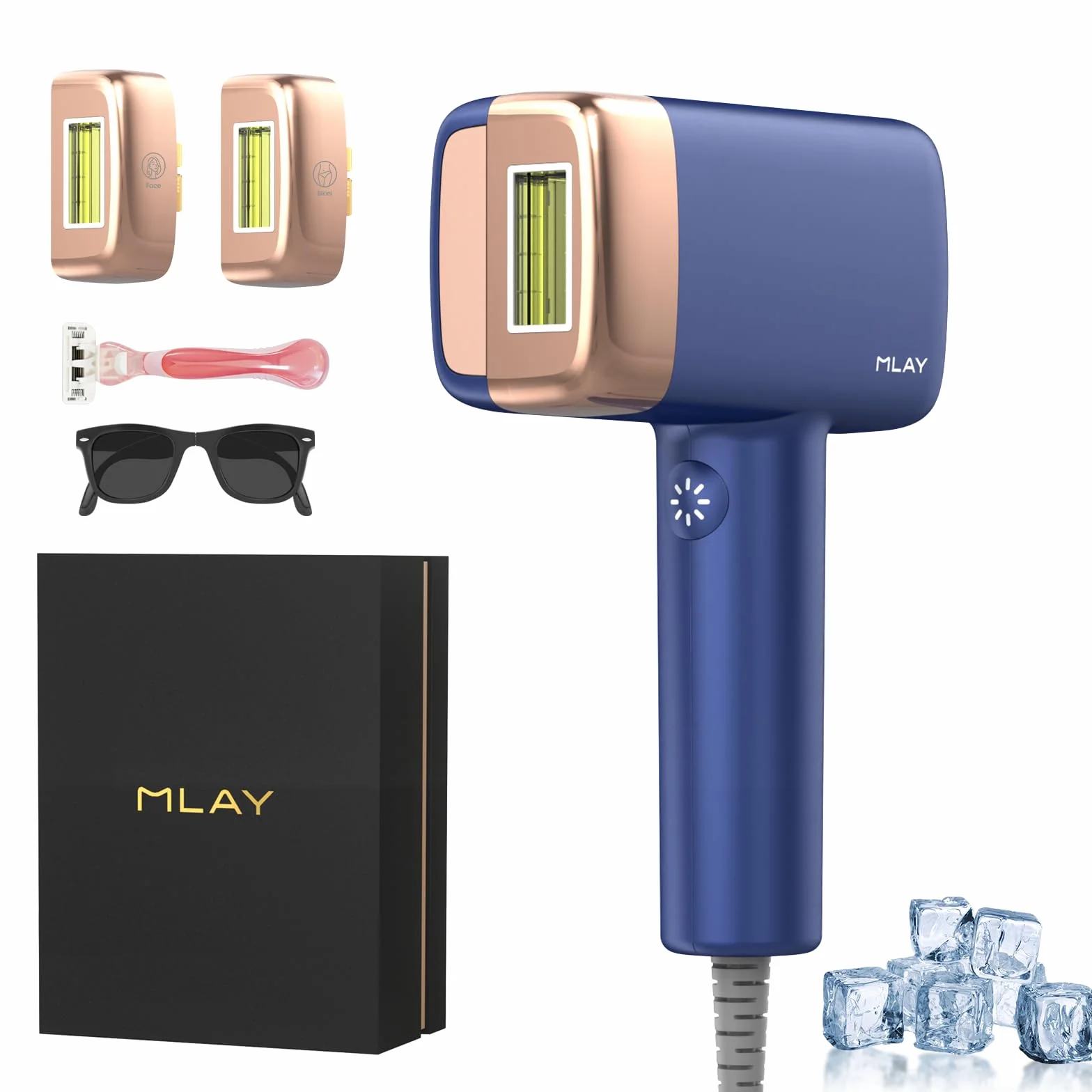 MLAY Épilateur à Lumière Pulsée avec Refroidissement, 0,5 sec/flash, Épilateur IPL avec 3 Têtes pour le Bikini, les Jambes, Aisselles, 5 Niveaux d'Énergie(Max 20J) et 2 Modes de Flash Épilateur Laser