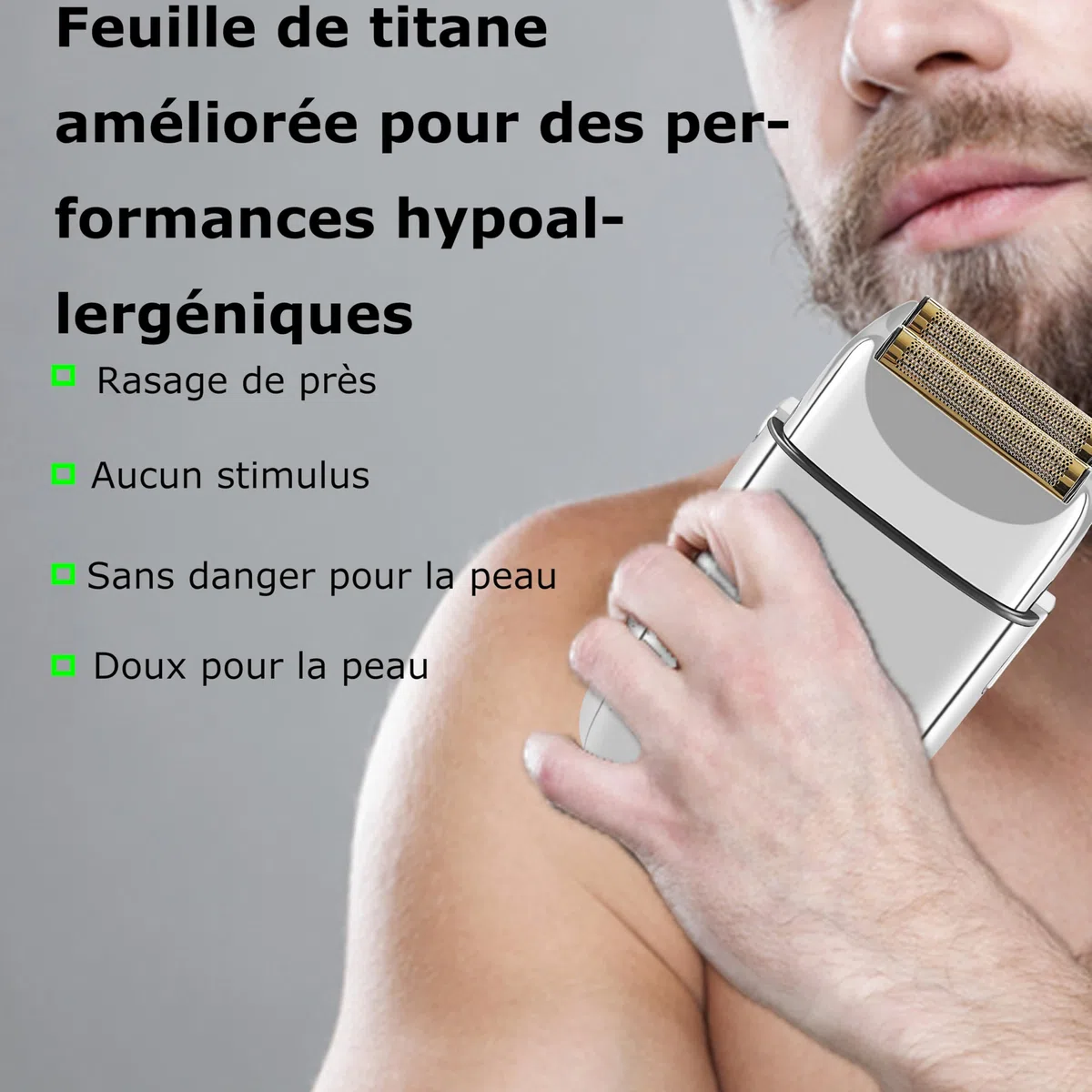 KEMEI TX1S Rasoir électrique sans fil en métal double feuille pour homme | Rechargeable de type C pour le rasage humide et sec