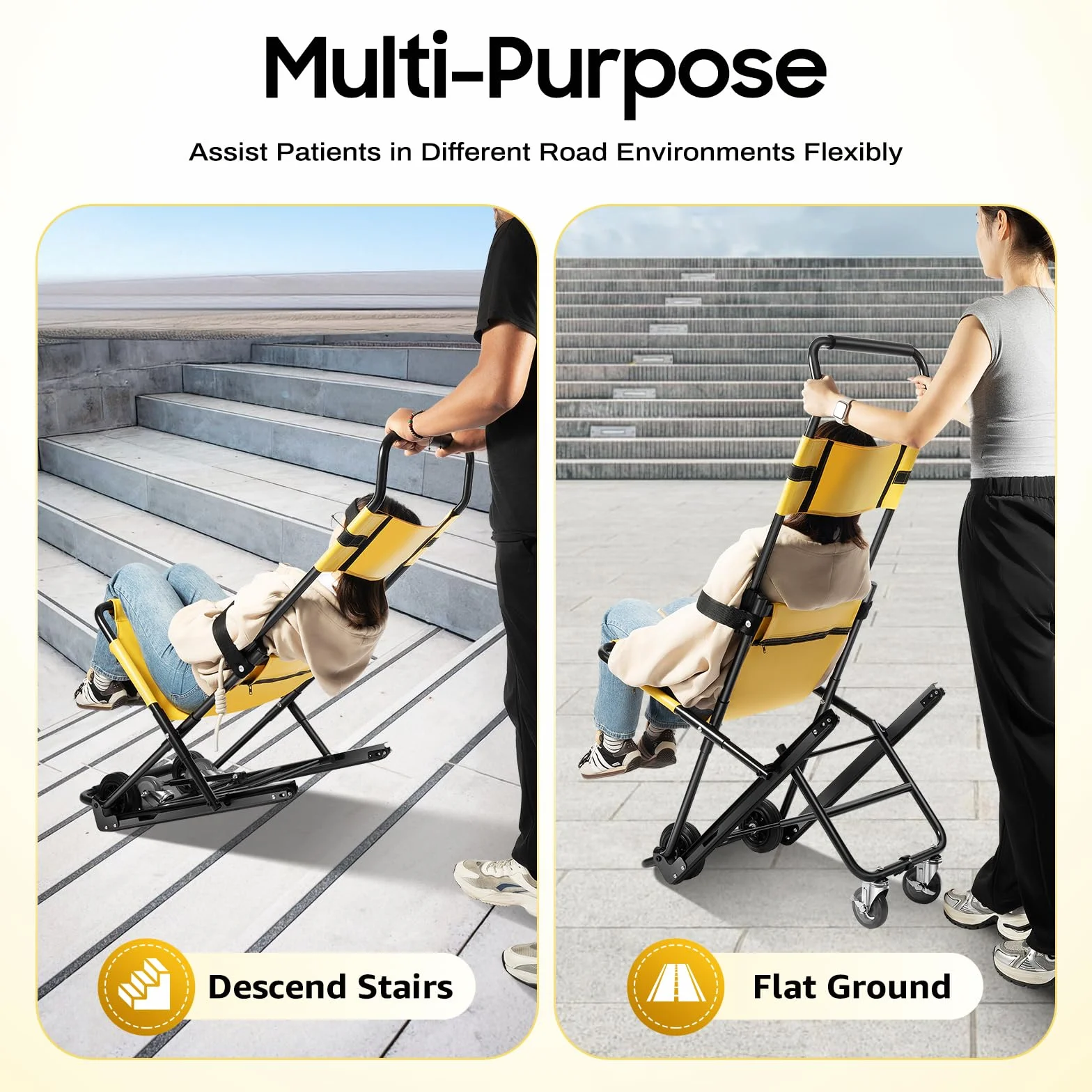 Manueller Lift Chaise d'escalier pliante pour évacuation, 350 lb, fauteuil roulant, transport pliable, utilisation dans les opérations de pompiers, installations sportives