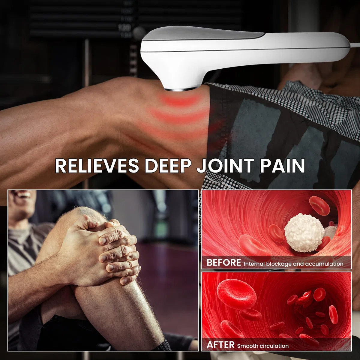 Appareil de massage portable à ultrasons pour soulager les muscles et les articulations, 5 niveaux de réglage, appareil de massage de physiothérapie à ultrasons pour usage domestique (Blanc-CS02)