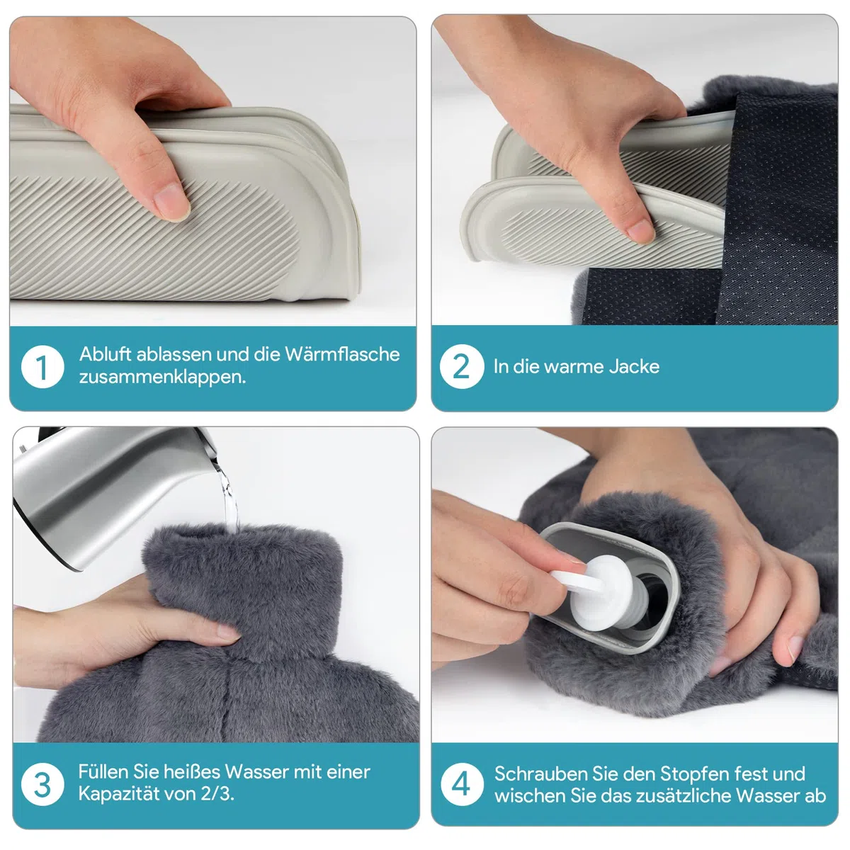 Chauffe Pied, 2L Bouillottes Peluche Non électrique, Chaufferette Pieds Reutilisable Lavable et Amovible, 40x36cm Chausson Chauffant pour Les Pieds, Convient aux Femme Homme (Gris) …