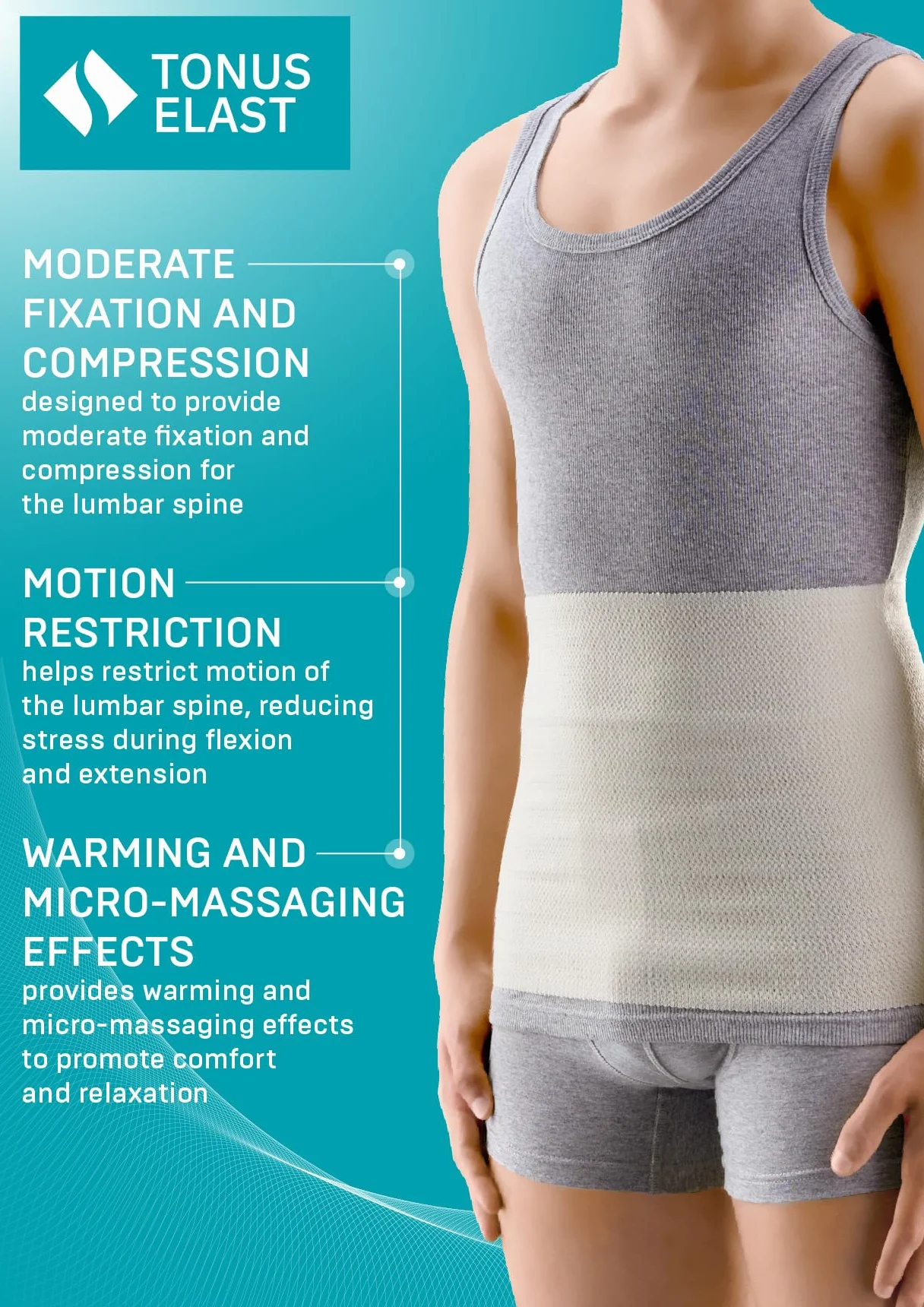 Tonus Elast Ceinture Chauffante Lombaire, Anti-Froid Bande en Laine et Coton pour Femmes et Hommes, Gaine Thermique, Prévention des Maux de Dos, Douleurs Rénales, Névralgies (M)