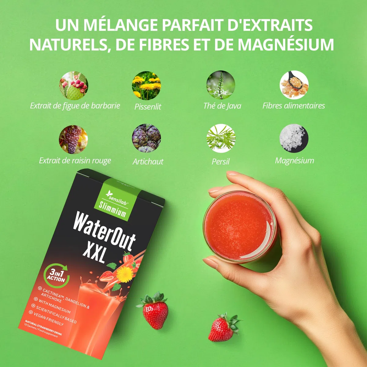 Sensilab Slimmium WaterOut XXL - Boisson au Persil et Pissenlit, 30 Sachets | Ortie, Artichaut, le Magnésium contribue à l'Équilibre Électrolytique, E-book Gratuit