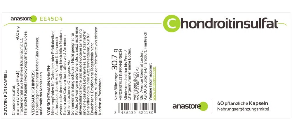 CHONDROÏTINE SULFATE * 400 mg / 60 gélules * Articulations (douleurs articulaires, inflammation)