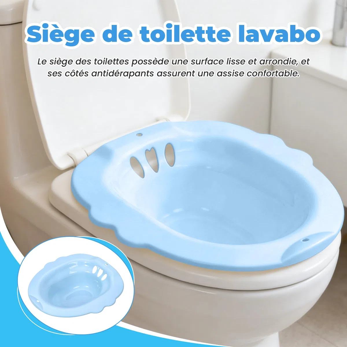 F Fityle Bain de Siège Toilette Cuvette Ergonomique, Bain de Siège Universel en PP Renforcé, Bidet Toilette WC, Bassin de Douche Vaginale, pour Femmes, Seniors et Convalescents, Hygiène Intime, Bleu