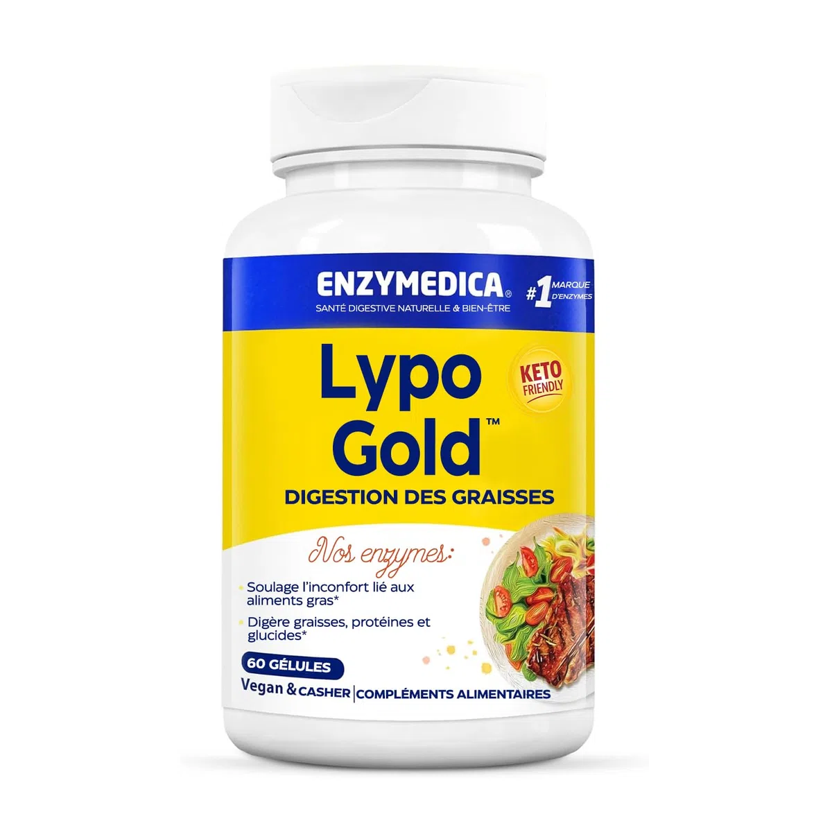 Enzymes Digestives Lypo Gold, Complément Alimentaire, Digestion Confortable, Anti Ballonnements et Ventre Gonflé, Confort Digestif, Lipase, Protéase, Amylase, Perle Digestive, 60 Capsules