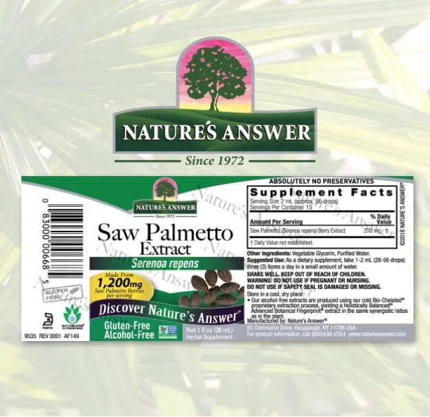 Natural Answer's Sawpalmeto Extrait sans alcool 2000 mg 30 ml