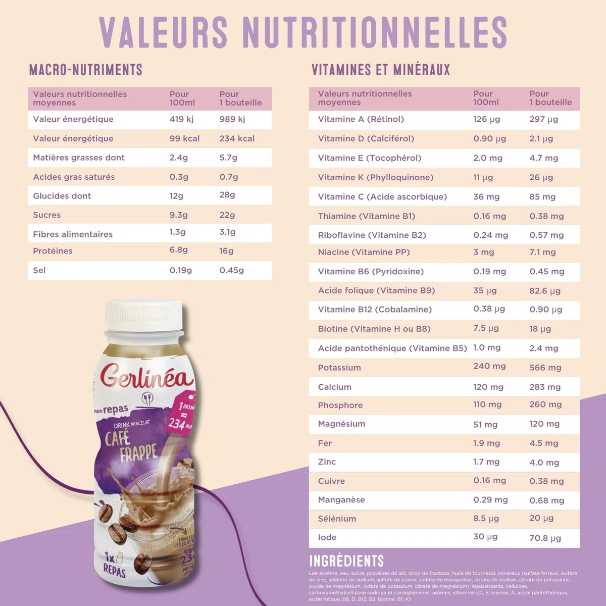 GERLINÉA – Boisson Minceur Café – Repas à Boire Équilibré et Complet – Riche en Protéines – Sans Huile de Palme – Contrôle du Poids – Lot de 8 bouteilles x 236 ml