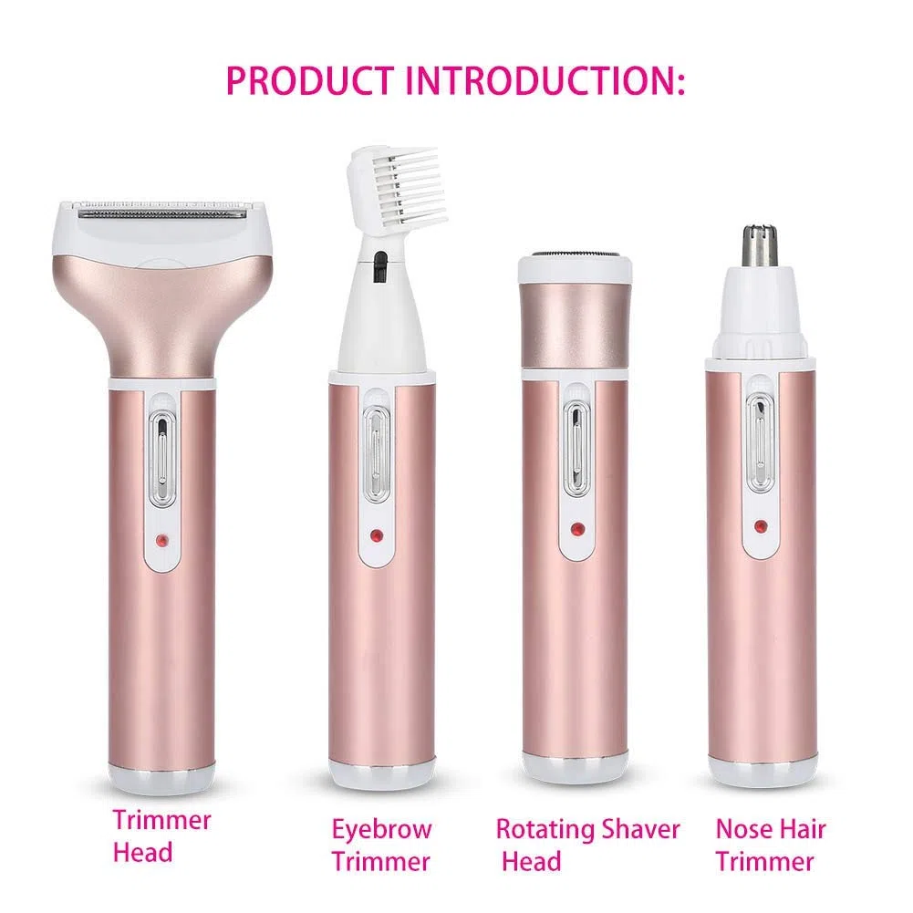 Rasoirs électriques pour Femmes, Rasoir électrique 4 en 1 pour Femmes, Tondeuse Bikini pour Femmes avec Têtes Rotatives pour Usage Facial et Nasal (Or Rose)