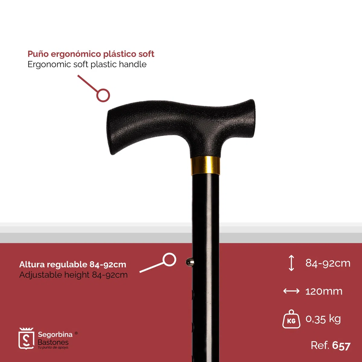Canne Béquille Marche Aluminium Pliable et Réglable en Hauteur 84-92cm, Couleur Noir Poignet Soft (657)