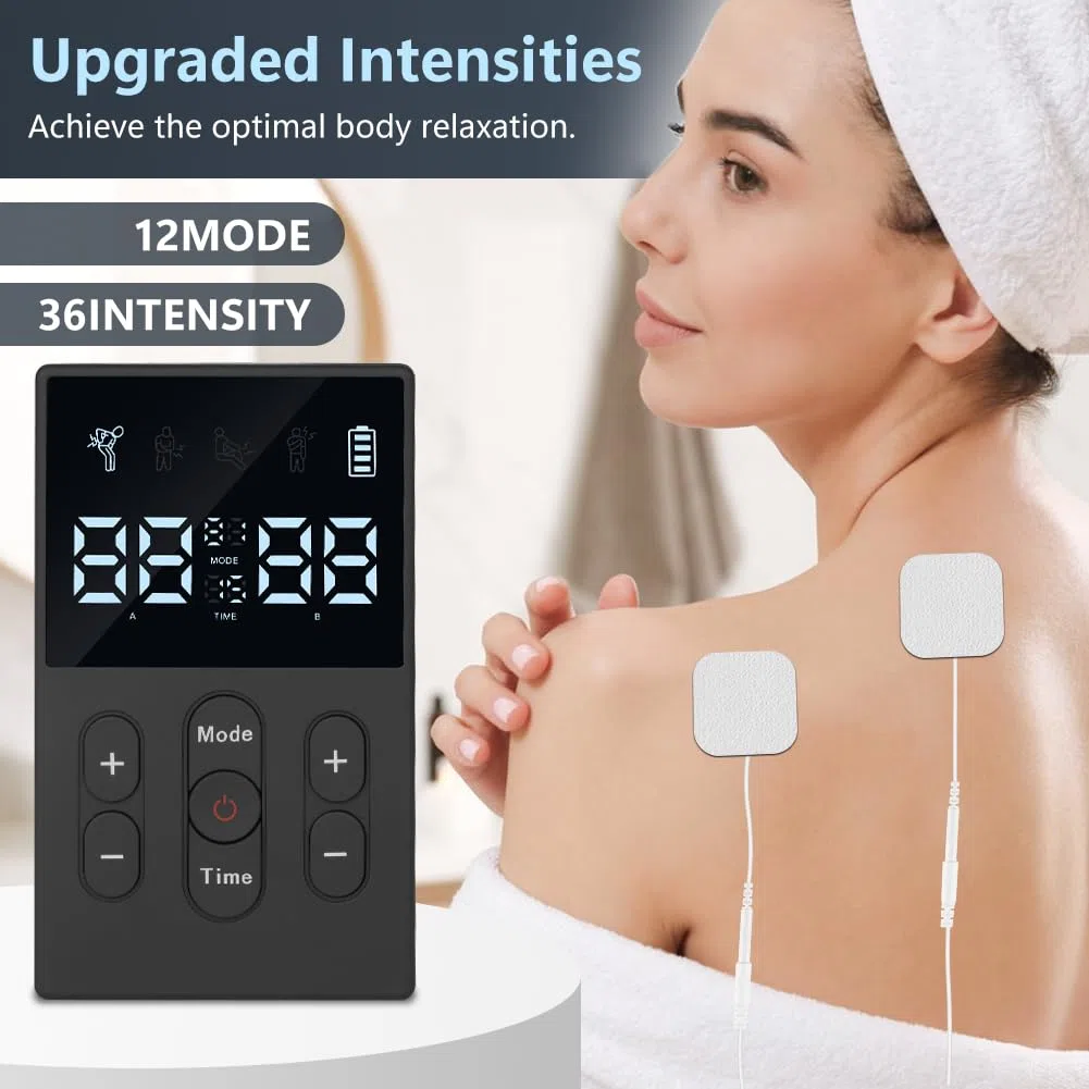 Aolso Électrostimulateur Musculaire, 3 EN 1 TENS Electrostimulateur Musculaire, Musculaire EMS - Rééducation, Massages, Soins de kinésithérapie - 12 programmes de Massage + 12 électrodes