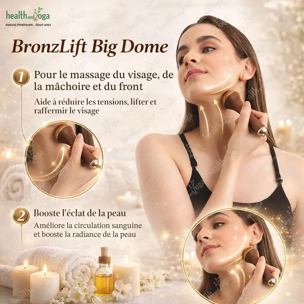 HealthAndYoga BronzLift Kansa Baguette – Capuchon en bronze des deux côtés – Flacon d'huile de beauté ajoutée pour le visage – Outil de beauté ayurvédique pour le visage, le cou et sous les yeux –