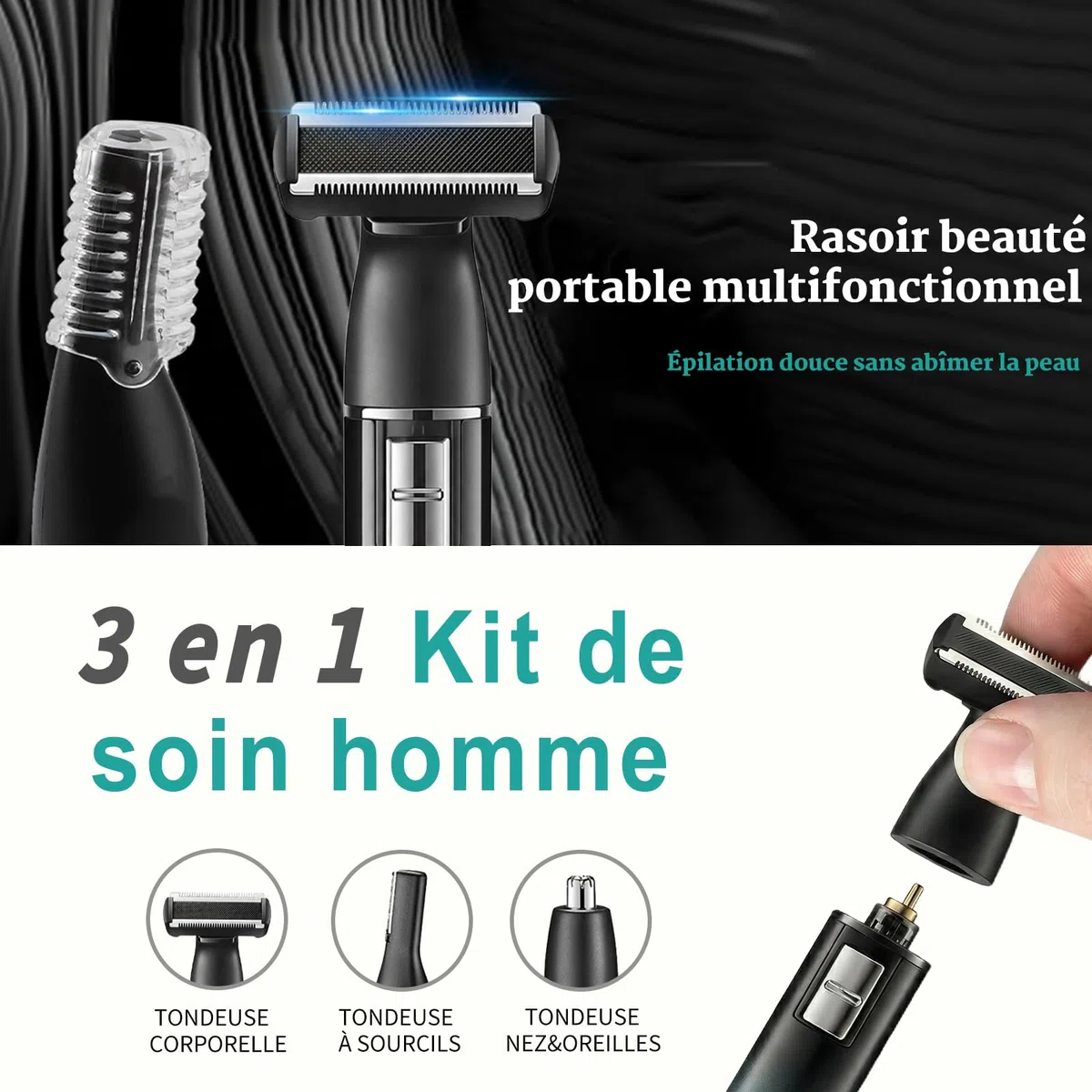 VGR 628 Tondeuse Intime Homme 3 en 1 Sans Fil, Tondeuse Partie Intime Homme, Rasoir Nez Et Taille Des Sourcils Avec Base Et, Pour Poitrine, Jambes, Aisselles, Nez Et Visage, IPX5, Vert