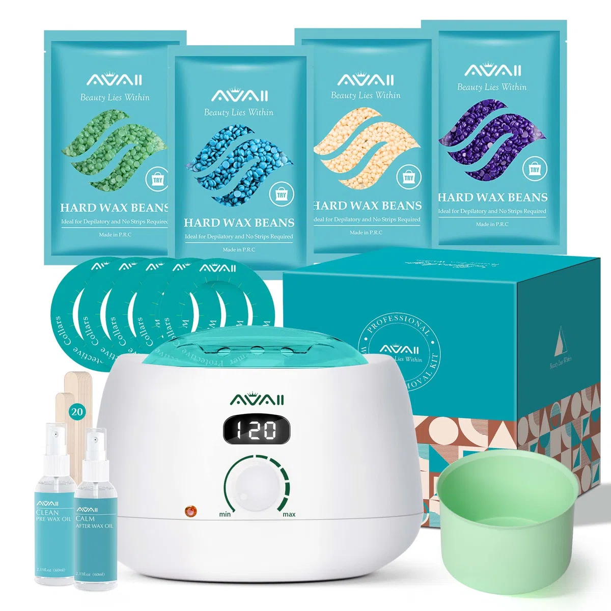 AVAII Kit D'épilation à la cire pour Femme, Chauffe Cire pour Epilation Avec Pot de Cire, 400 g de Perles de Cire Dure Pour le visage, Les Bras, Les Jambes et le Bikini