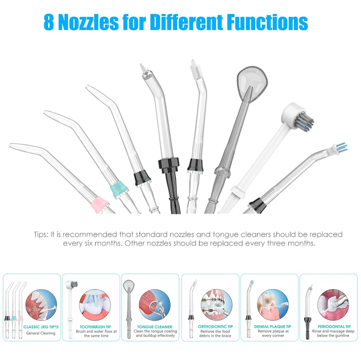 Sawgmore Jet Dentaire Hydropulseur, Hydropulseur Dentaire Professionnel avec 8 Busettes Multifonctionnelles, 10 réglages de pression d'eau, 600ML Irrigateur Dentaire Pour Les soins Familiaux Noir