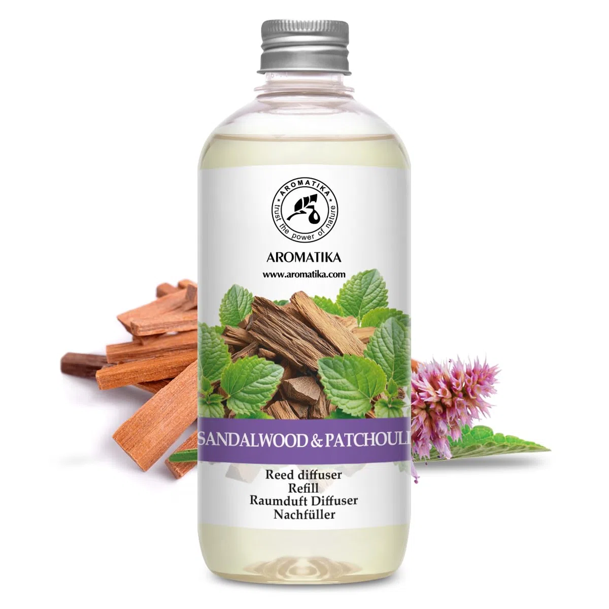 Recharge Diffuseur de Santal Patchouli 500 ml - Diffuseur à l'Huile Essentielle de Patchouli - Desodorisant Maison - Fragrance Durable - Aromathérapie - Reed Diffuseur Refill Sandalwood & Patchouli
