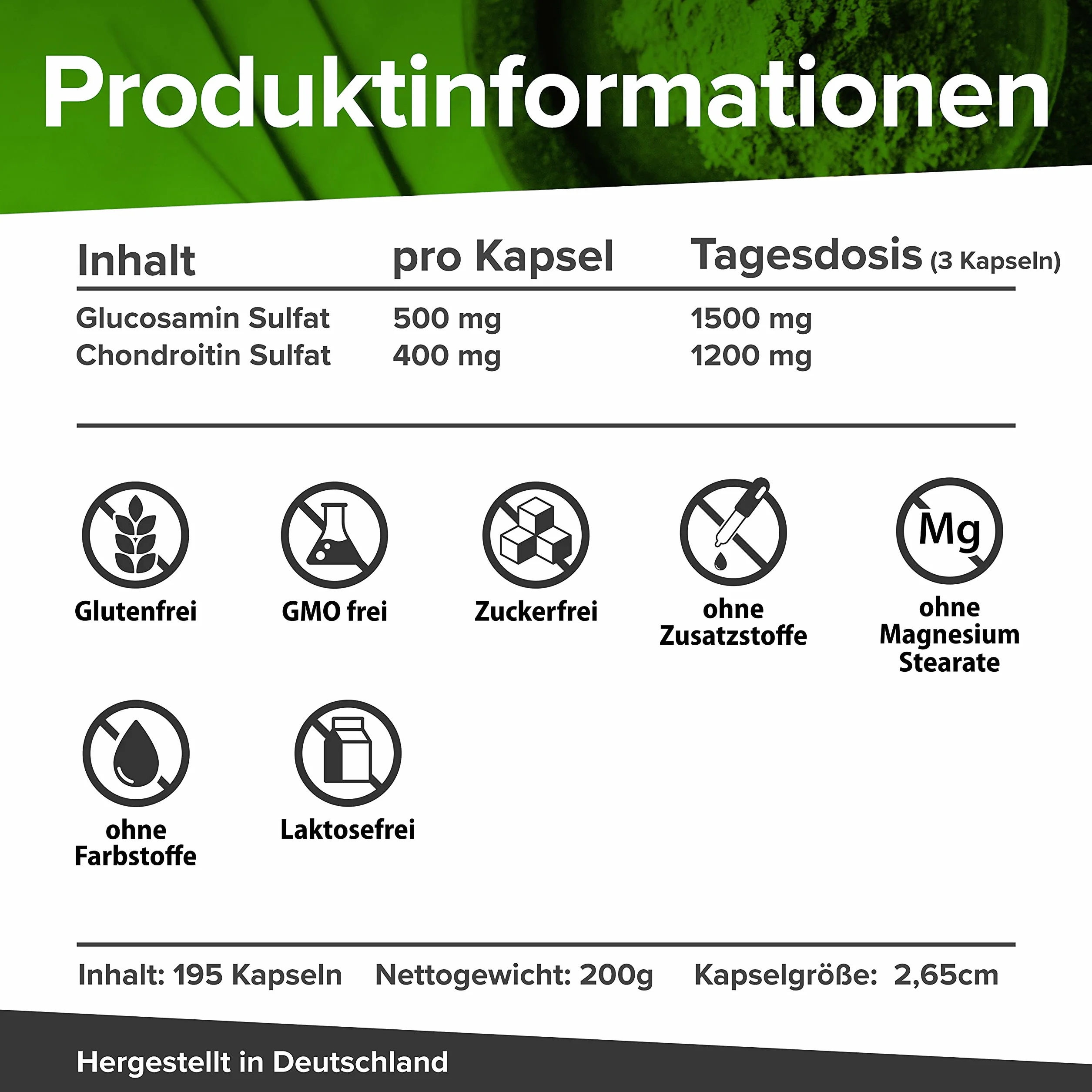 Glucosamine & Chondroïtine PLUS hautement dosées 2700mg par jour, réserve de 2 mois Testées en laboratoire, 195 gélules