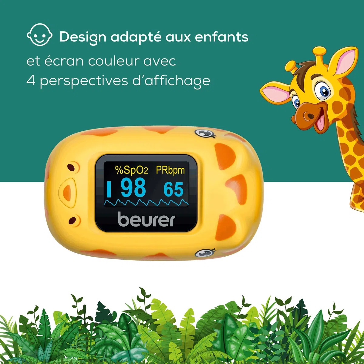 Beurer PO 13 Kids, oxymètre de pouls digital pour enfants, mesure du pouls et de la saturation en oxygène en quelques secondes, petit format,alignement automatique de l'écran, avec sacoche de ceinture