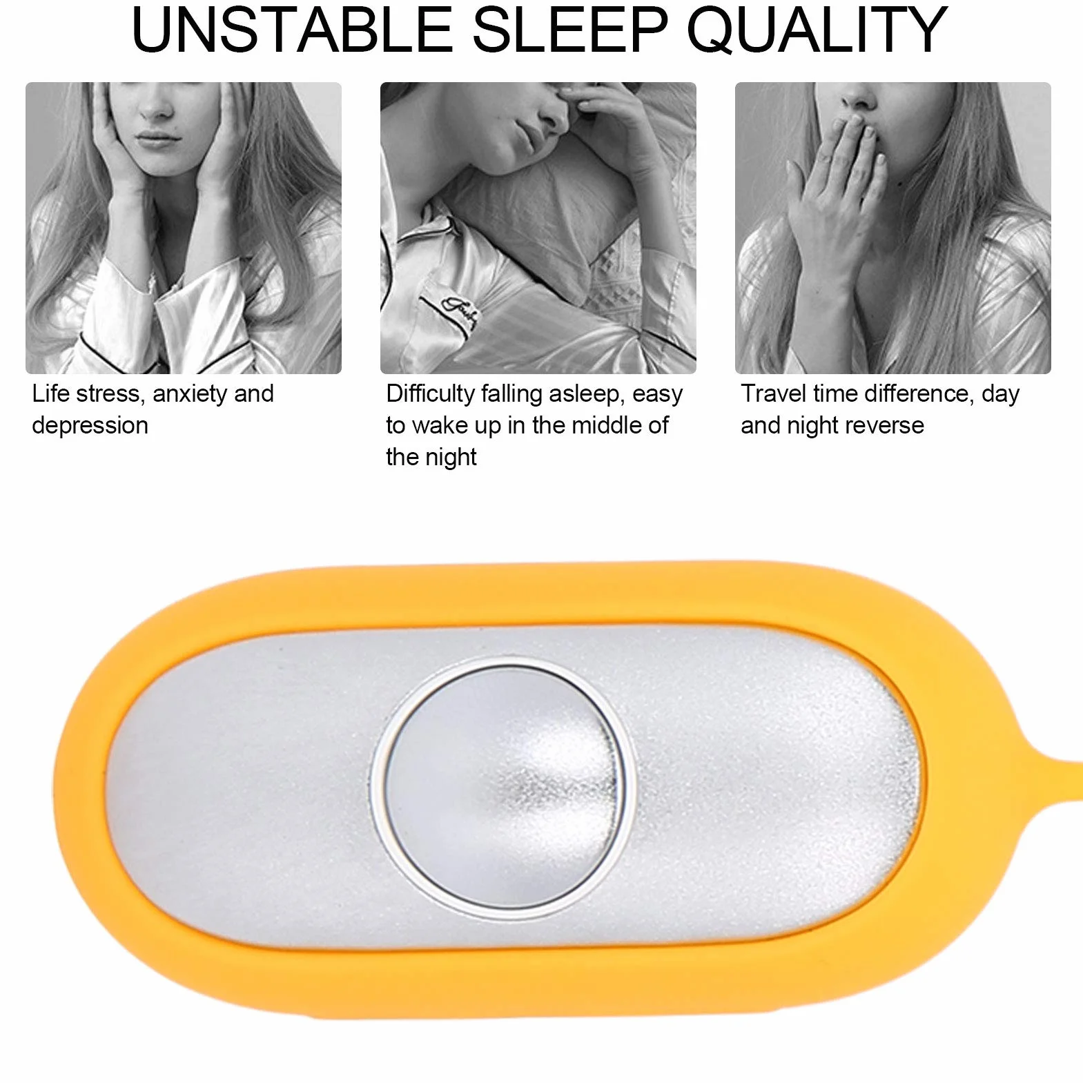 Aide au Sommeil Adulte Appareil, USB Charge Appareil pour Dormir Adulte Aide au Sommeil Adultes Appareils à Pile, Durée 20 Heures, Aides Au Sommeil à Micro Courant Pour L'insomnie L'anxiété (Jaune)