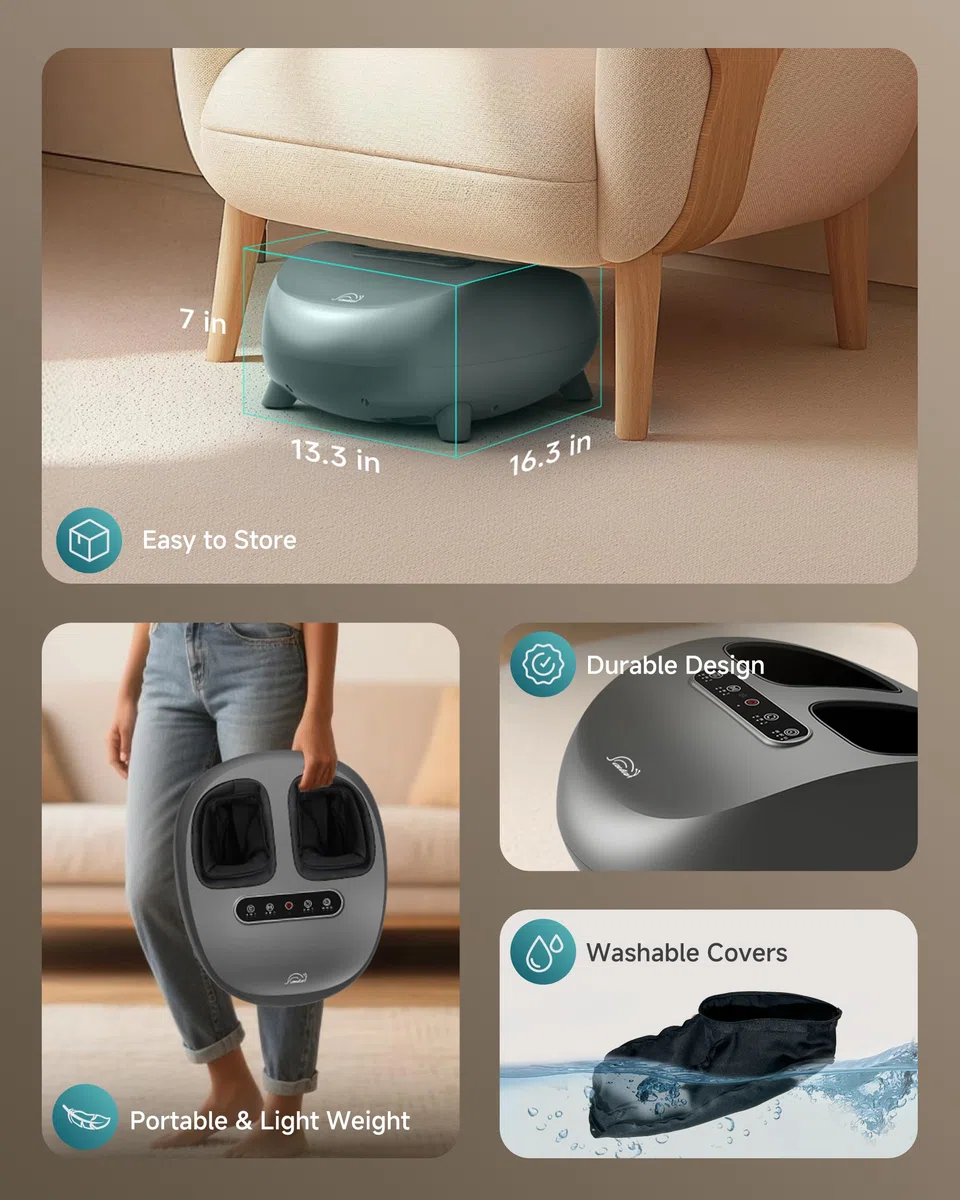 Snailax Shiatsu Appareil de massage électrique pour les pieds, masseur de pieds avec chaleur pétrissage en profondeur rouleaux compression pour la fasciite plantaire, cadeaux, pointure 48