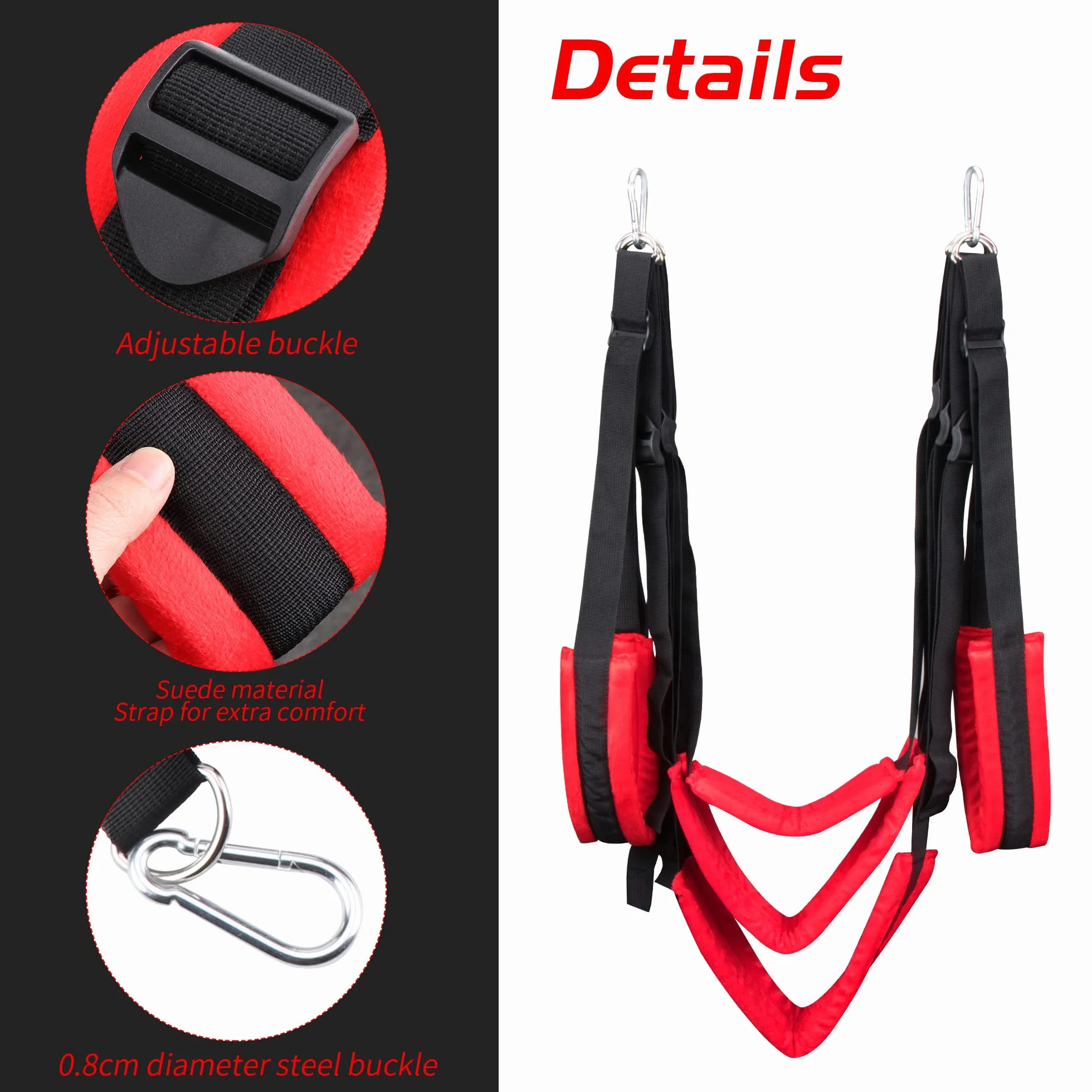 Balançoire de Porte pour Couple Balançoire d'intérieur en Nylon avec Siège Réglable Sangles de Balançoire de Yoga pour Femmes Noir Rouge