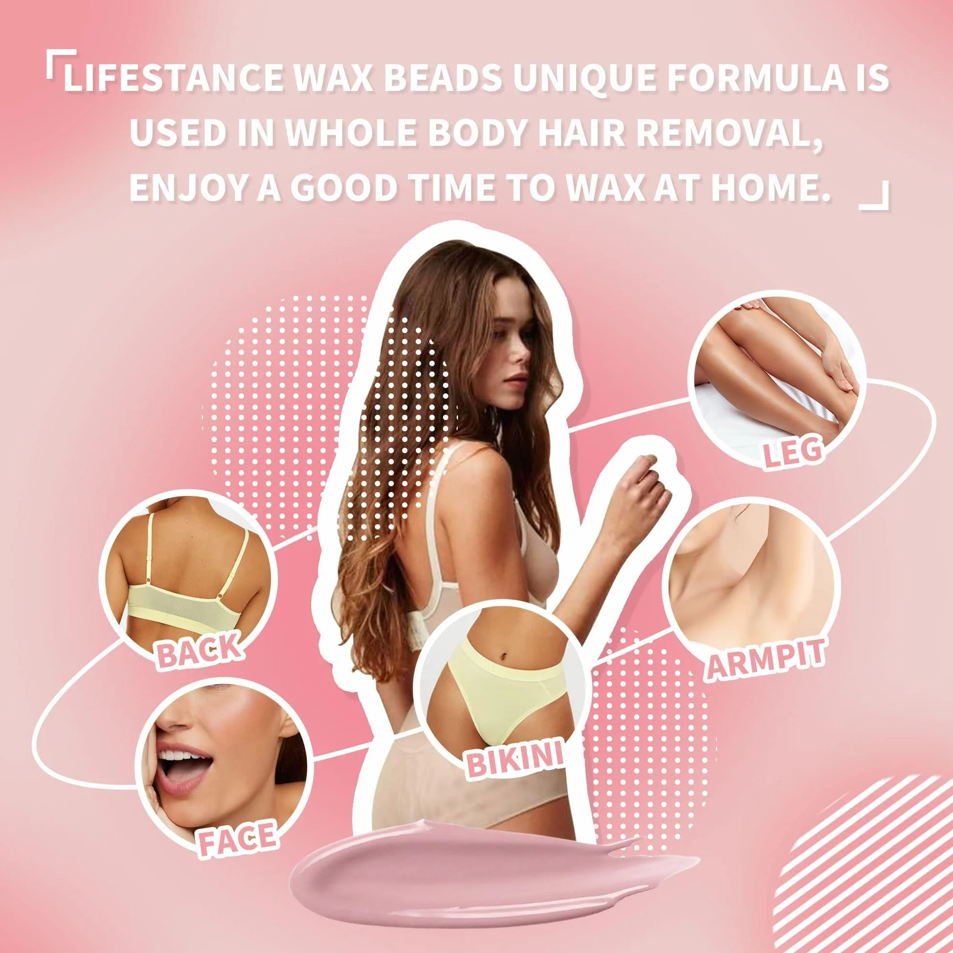Lifestance Chauffe Cire Epilation Professionnelle pour Femme Avec 400g Perles de Cire, 30 Bâtonnets de Cire et Un Bol en Silicone pour Tout le Corps