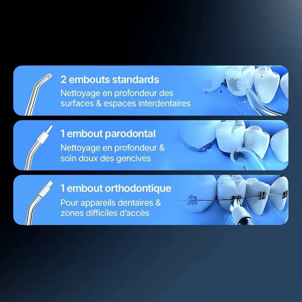 Oryzom Hydropulseur Sans Fil Pour Un Soin Dentaire,Hydropulseur Dentaire,Jet Dentaire,Buccal Optimal 5 Modes,4 Embouts Réservoir De 300 Ml Étanchéité Ipx7 Jet Dentaire Pour Gencives