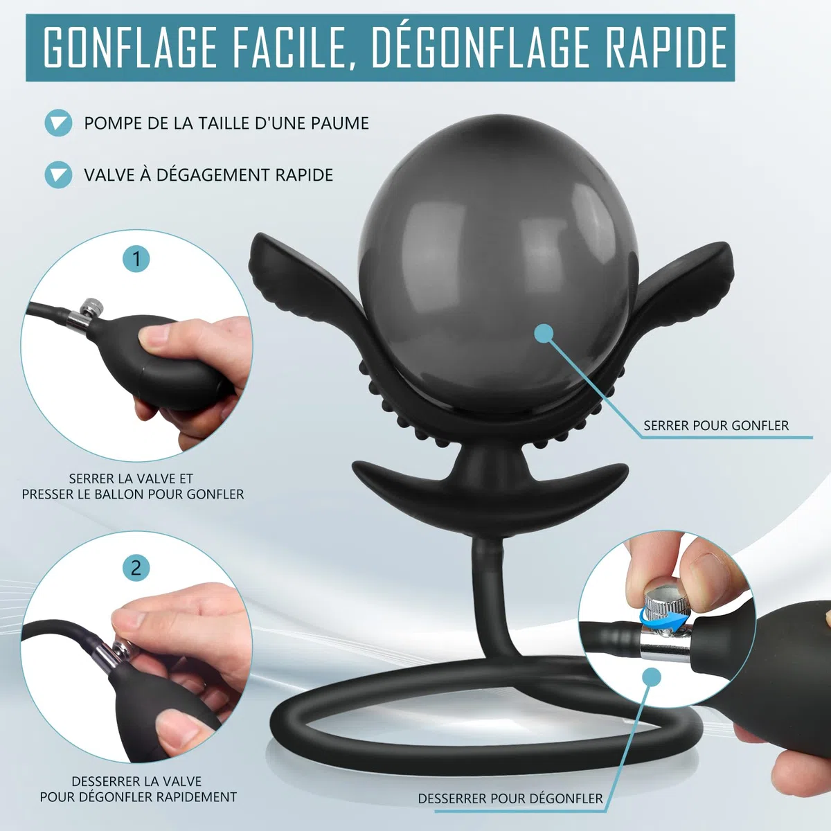 Plug Anal Gonflable en Silicone, Fleur avec Pompe Amovible – Grand Dilatateur Anal pour Stimulation de la Prostate, Sex Toy pour Hommes et Femmes