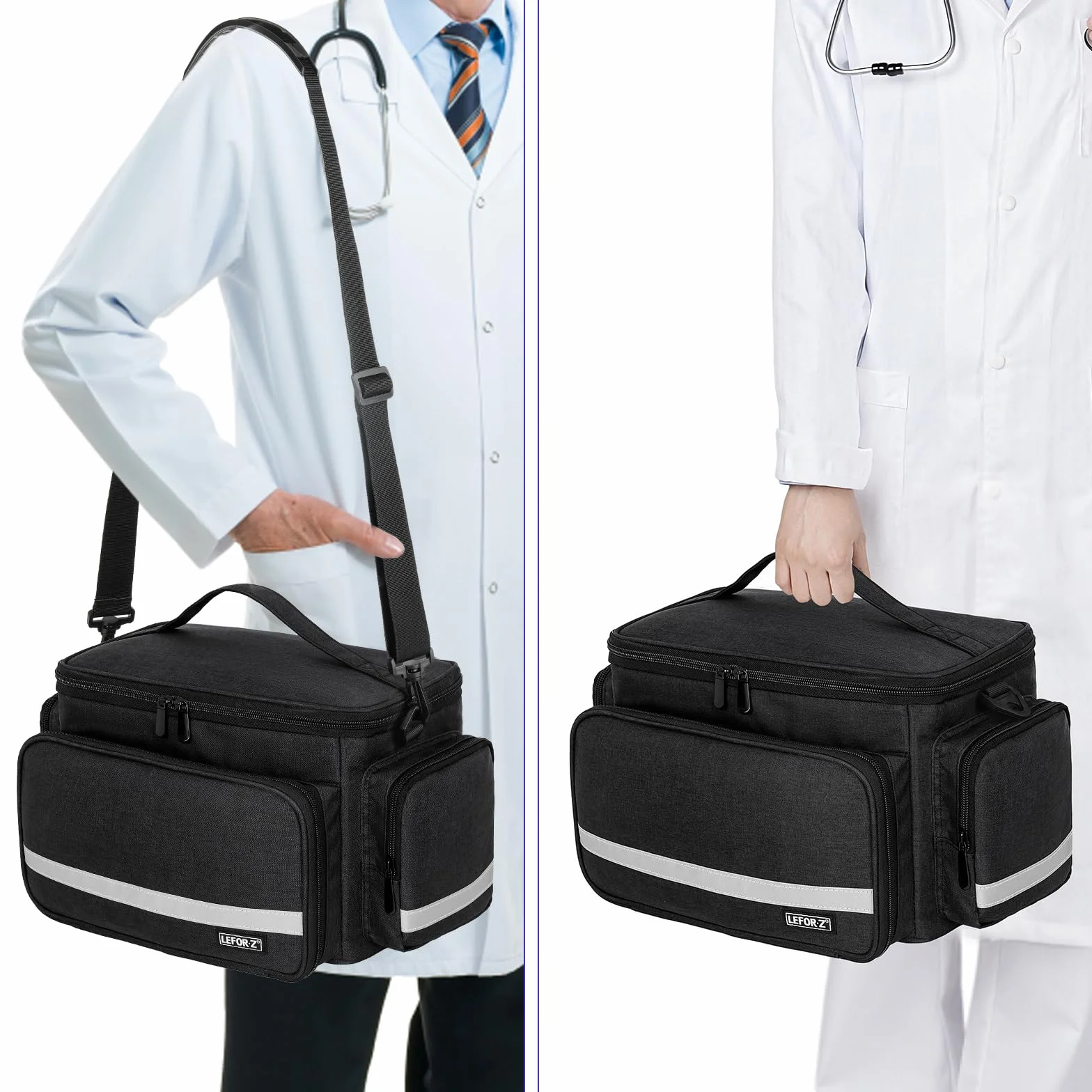 LEFOR·Z Sac Infirmiere Liberale,Malette Infirmiere Liberale avec Séparateur Amovible,Sac Medical Rangement pour étudiants en Soins Infirmiers,Thérapeutes,Médecins,Noir