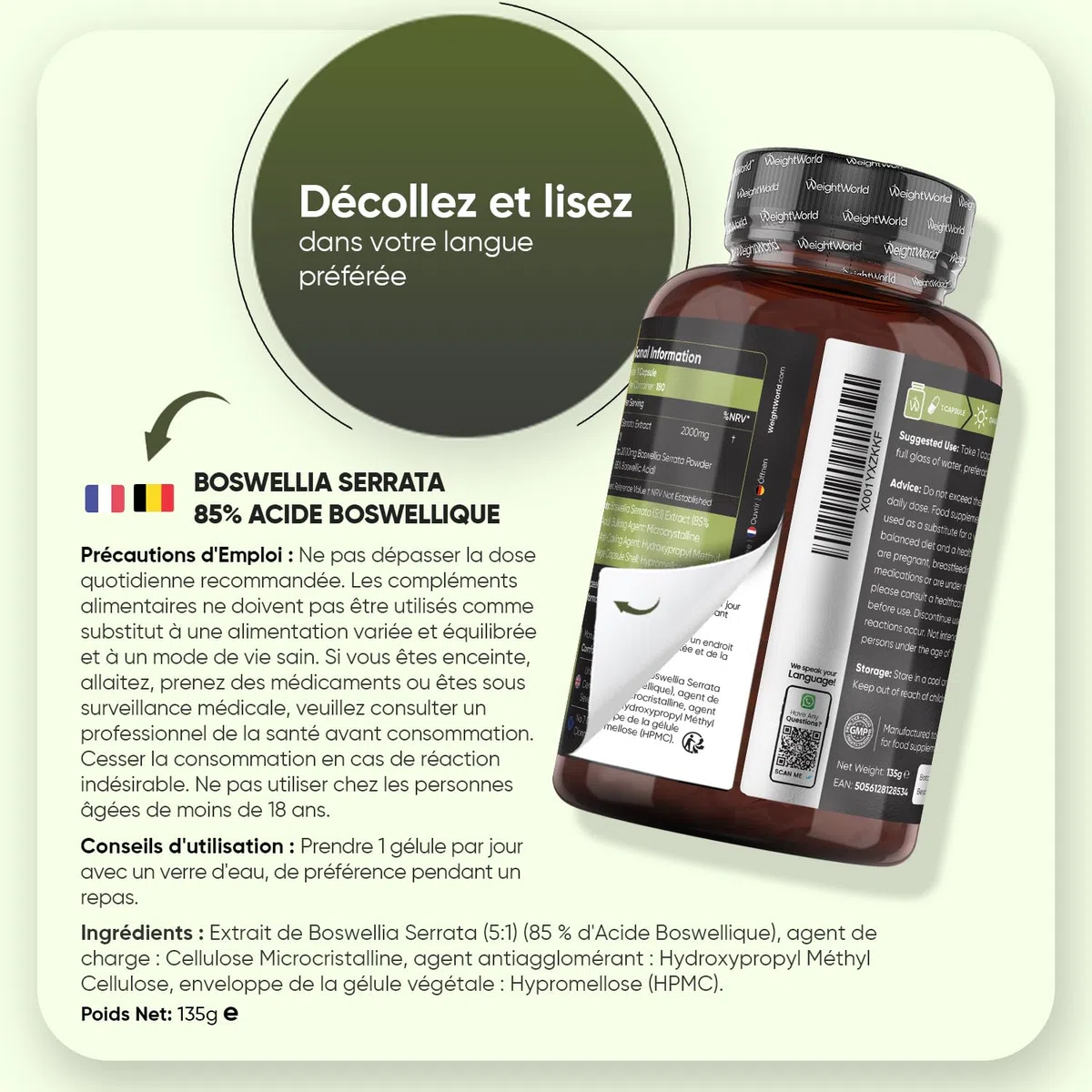 Boswellia Serrata Gélules 2000mg 180 Gélules Vegan avec 85% d’Acide Boswellique - Extrait de Poudre de Boswellia (5:1) Équivalent à 400mg - sans OGM ni Gluten, sans Lactose ni Additifs - pour 6 Mois