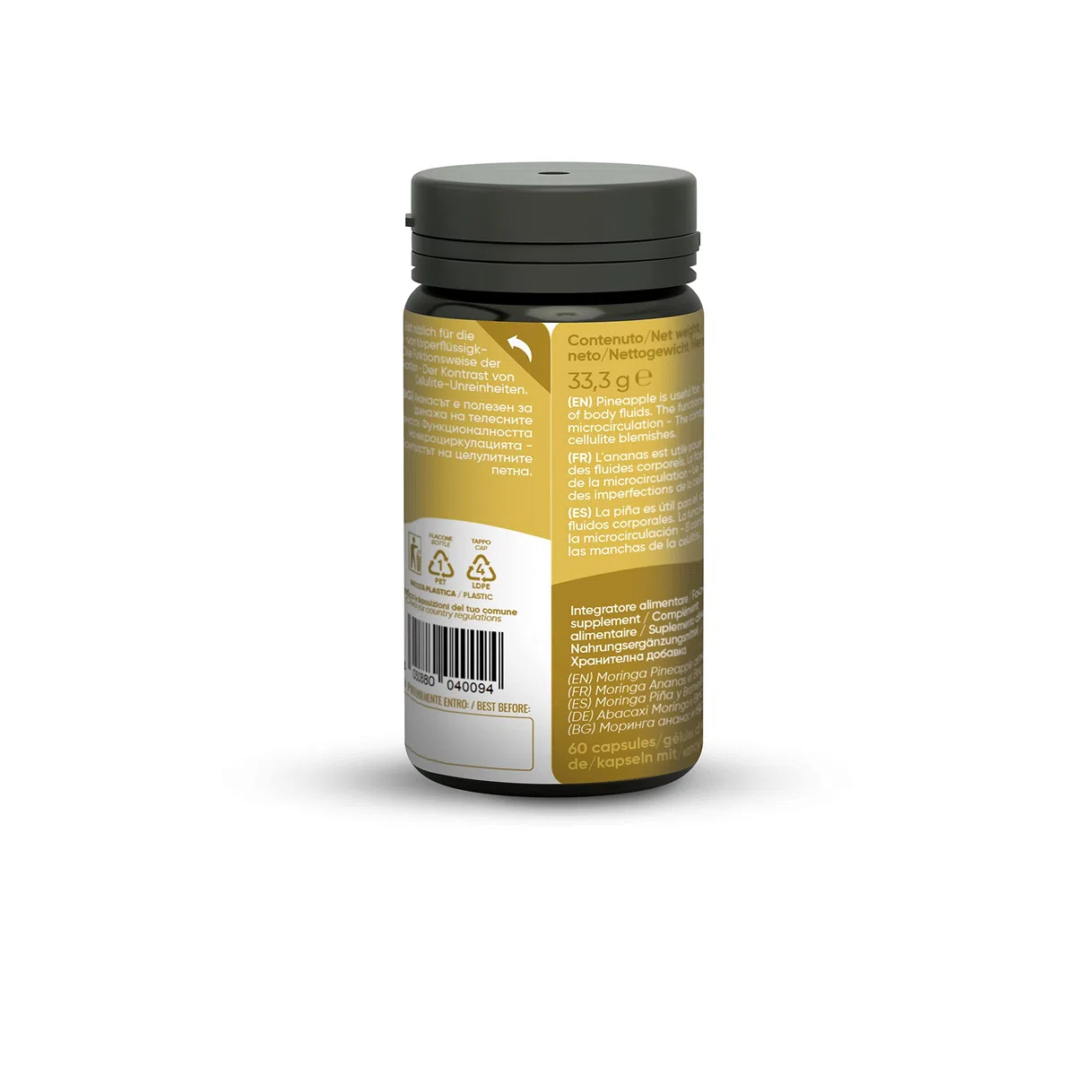 Anti Cellulite puissant avec Bromélaïne 5000 GDU | Complément Drainant 100% Naturel - Contraste les Imperfections de la Cellulite et Rétention d'Eau - Ananas et Moringa BIO RedMoringa (60 Gélules)