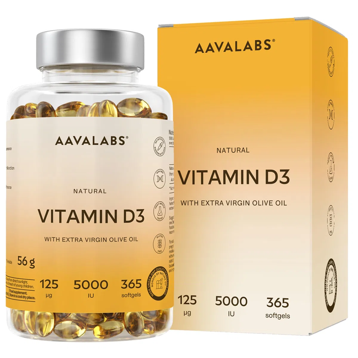 Vitamine D3 Naturelle Haute Concentration 5000 UI - Vitamine D avec Huile d’Olive Extra Vierge pour Absorption Optimale - Vitamines pour les Fonctions Osseuse, Musculaire, Immunitaire - 365 Gélules