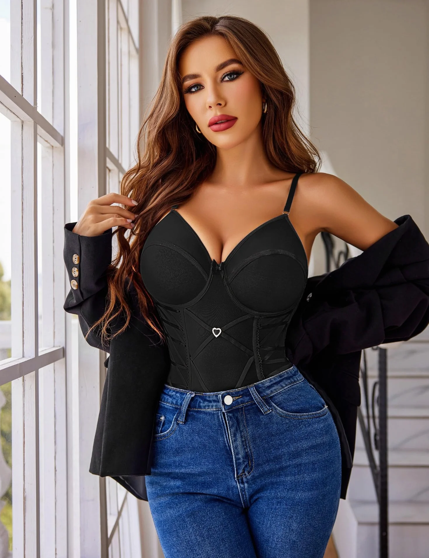Avidlove Ensemble de lingerie corset sexy avec jarretelles pour femme, tenue de boudoir pour contrôle du ventre