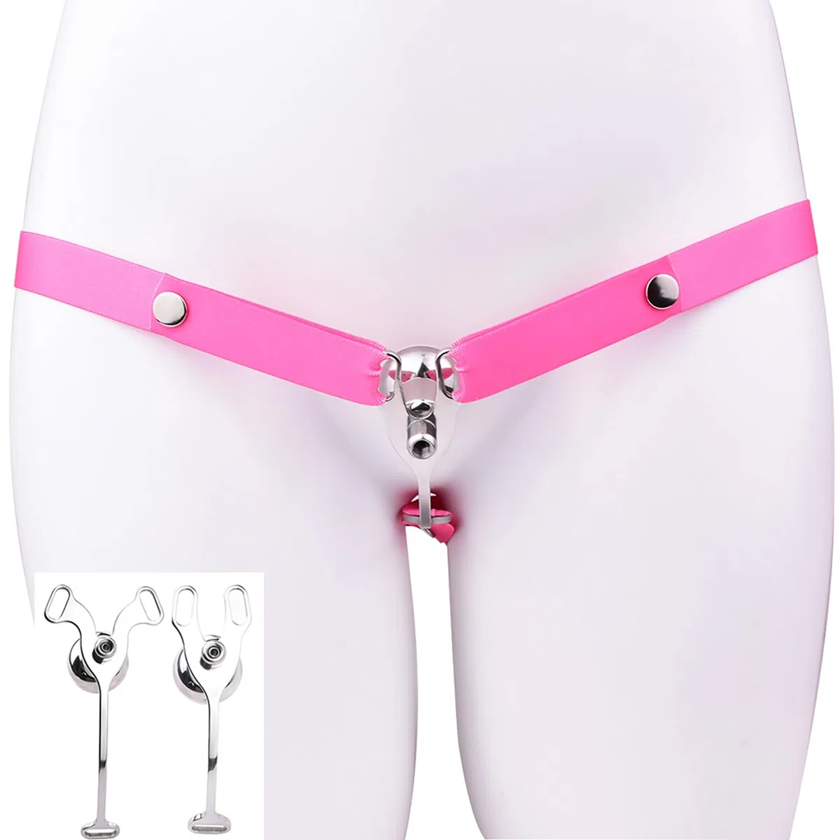 Cage de chasteté hommes avec anti-chute Chastity Belt Sissy Fake femme cage à pénis pliage inversé Cock Cage Clip Homme Grand jouet sexuel SM pour les hommes (3234+Belt,Pink)