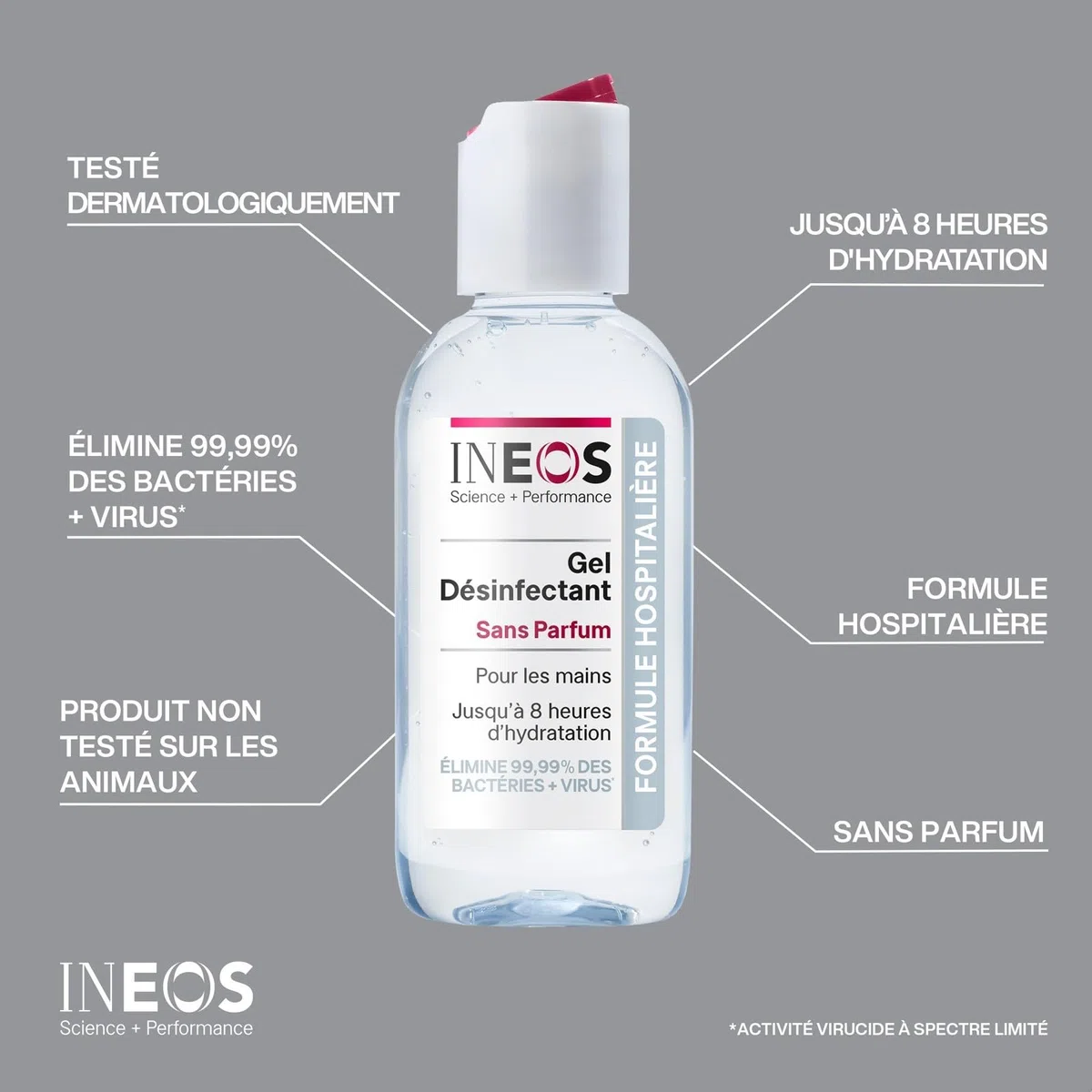 INEOS Hygienics - Gel Hydroalcoolique de Poche (50 ml) - Désinfectant pour les Mains - Formule Hospitalière, Efficace contre 99,9% des Virus et des Bactéries