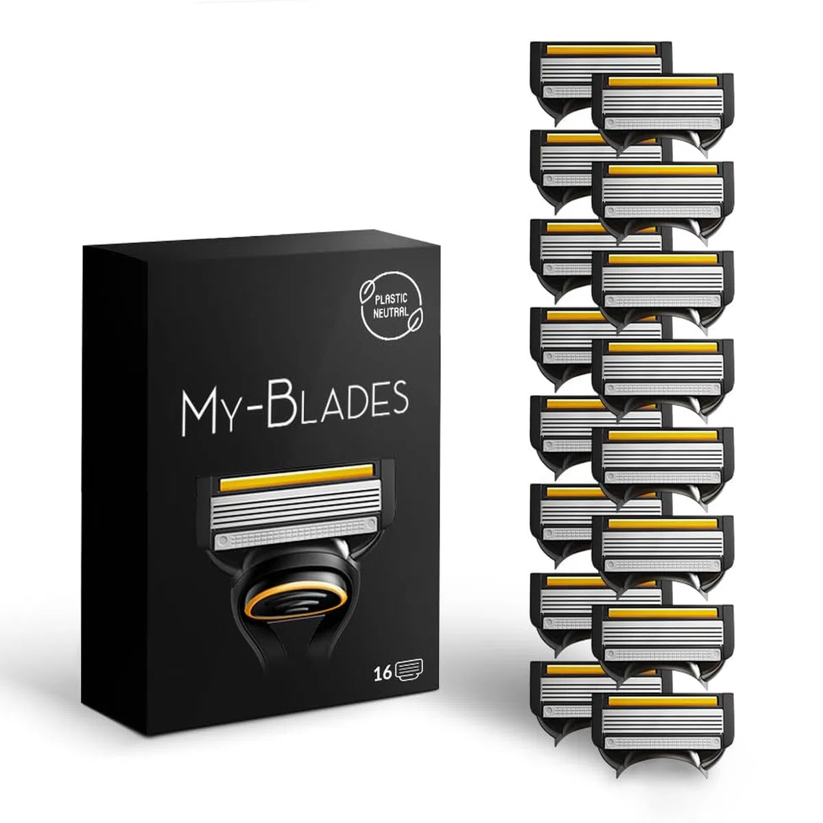 Lames de rasoir compatibles avec Gillette Fusion 5, My-Blades lot de 16 recharges à 5 lames de rechange pour homme, peu de plastique et écologique, revêtement platine