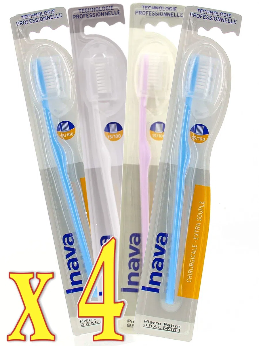 Inava Brosse à dents chirurgicale, 15/100 lot de 4 Multicolore