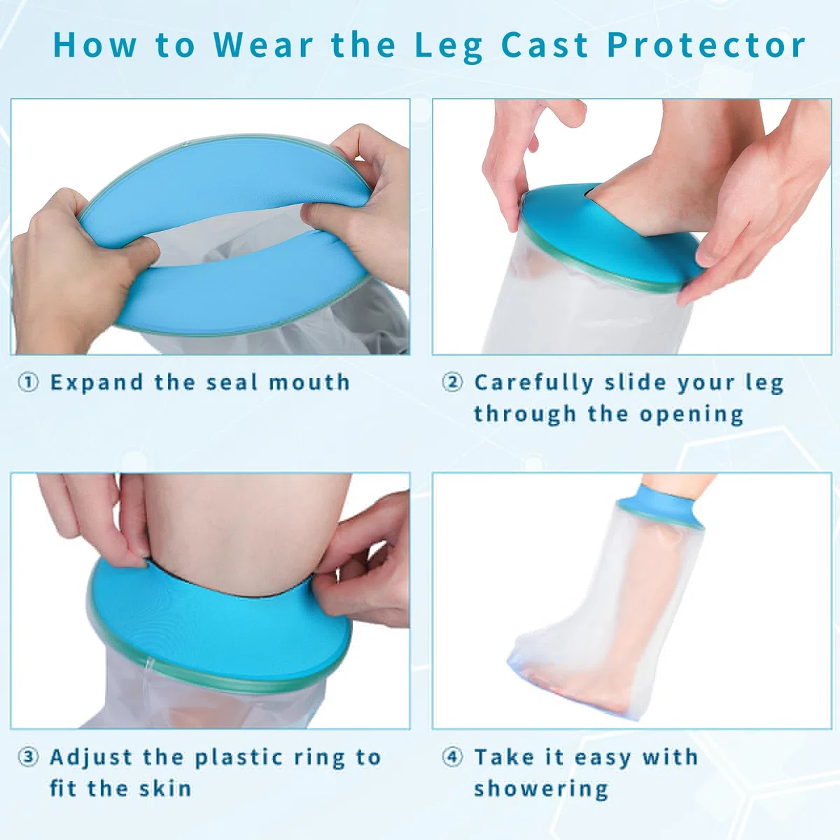 SUPERNIGHT Housse imperméable pour plâtre de jambe – Protection étanche pour demi-jambe adulte pour plaies de jambe et de pied – Manchon réutilisable pour la douche et le bain – Design antidérapant
