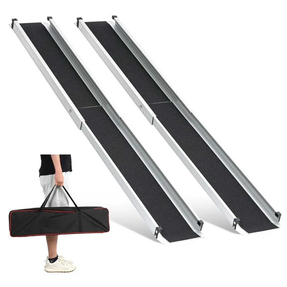 2PCS Rampes Télescopiques pour Fauteuils Roulants, gardhom 98.5-183CM Rampe d'Accès pour Fauteuils Roulants Rampe d'Accès Antidérapante Réglable avec Bords de Sécurité Max. 272 kg